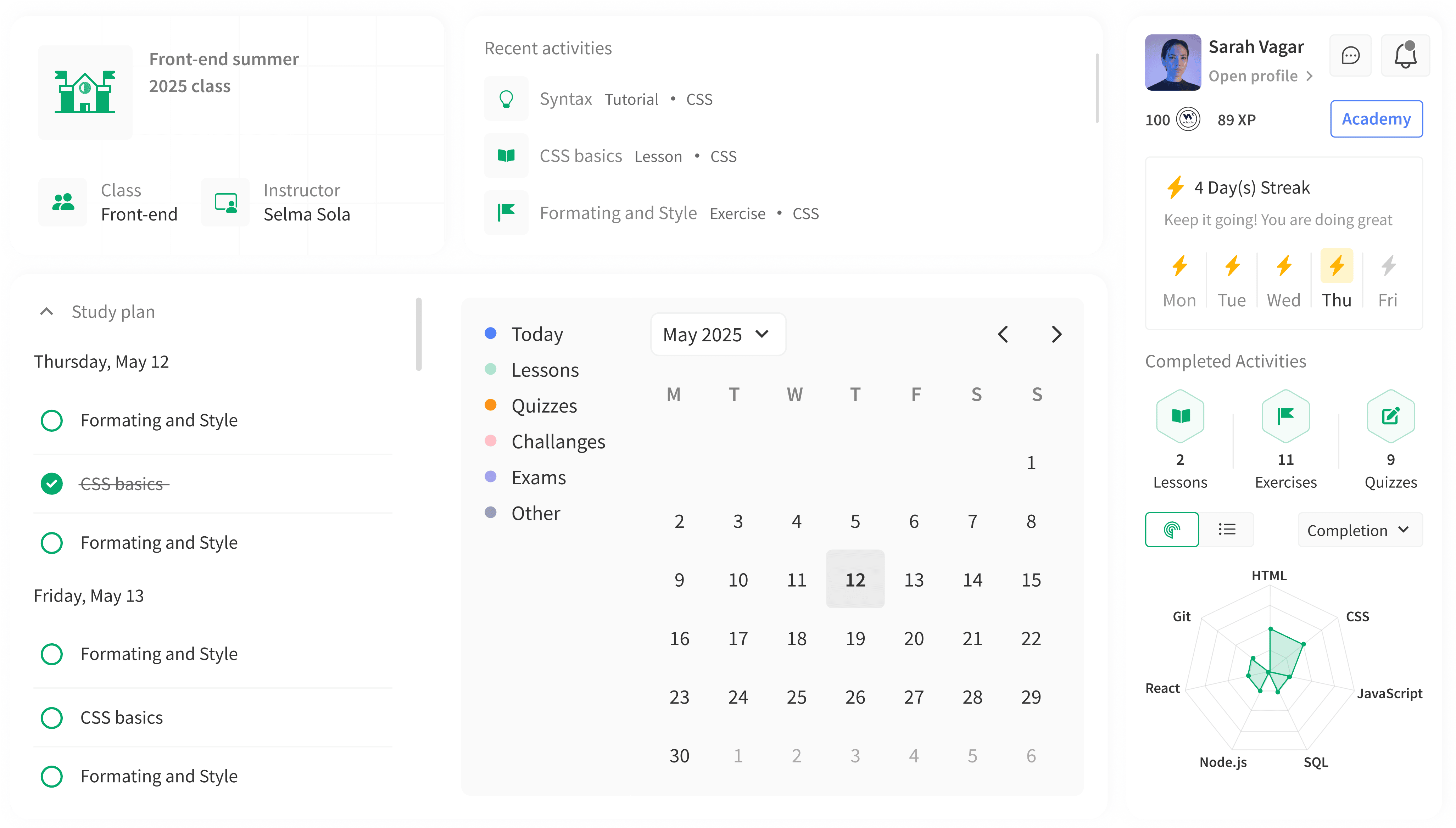 Study Plan Structure Interface